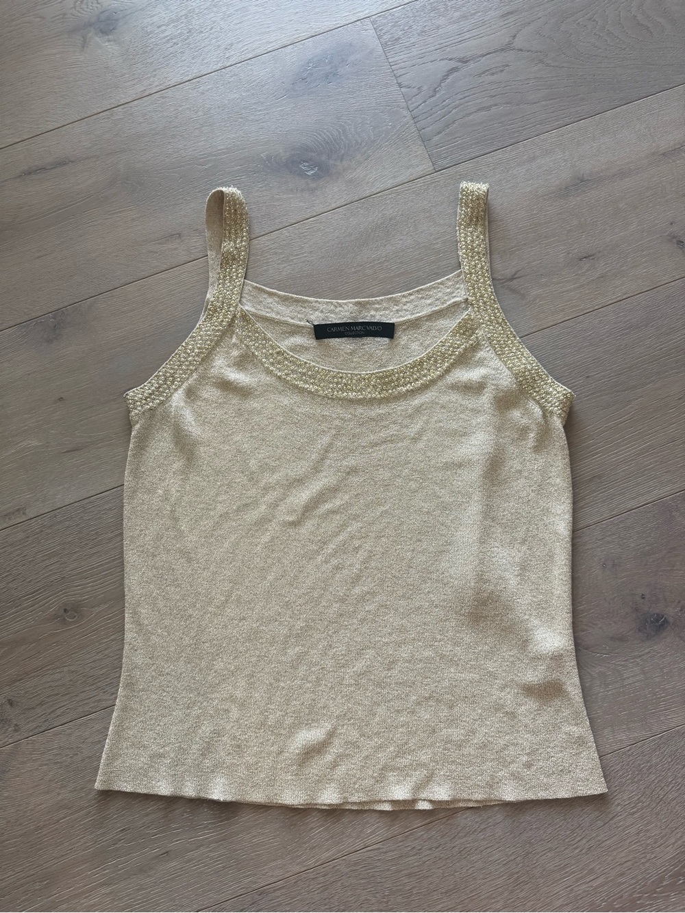 Carmen Marc Valvo Bamboo Metallic Gold Knit Tank
